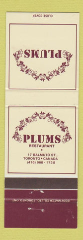 Matchbook Cover - Plums Restaurant Toronto ON