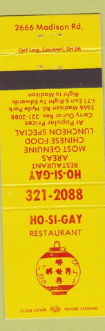 Matchbook Cover - Ho Si Gay Restaurant Chinese Cincinnati OH