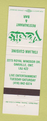 Matchbook Cover - Verdi's Restaurant Oakville ON