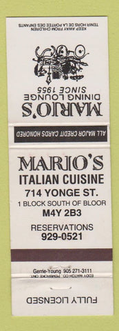 Matchbook Cover - Mario's Italian Restaurant Toronto ON