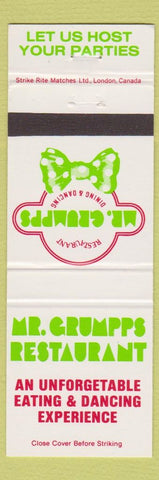 Matchbook Cover - Mr Grumps Restaurant Toronto ON
