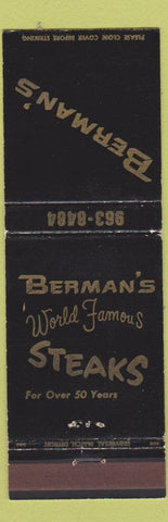 Matchbook Cover - Berman's Steaks