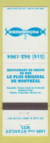 Matchbook Cover - Restaurant La Poissonnerie Montreal QC