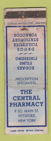 Matchbook Cover - Central Pharmacy Pittsford NY Kodak POOR