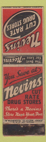 Matchbook Cover - Nevins Cut Rate Drugs WORN