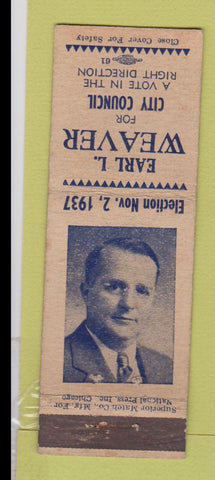 Matchbook Cover - Earl Weaver City Council election WEAR