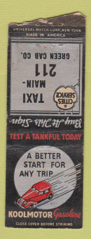 Matchbook Cover - Cities oil gas 211 Green Cab Taxi BOBTAIL