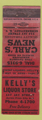 Matchbook Cover - Kelly's Liquor Carl's News Schenectady NY