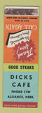 Matchbook Cover - Dicks Cafe Alliance NE WEAR