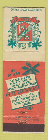 Matchbook Cover - M and M Cafeterias Fort Lauderdale Miami FL