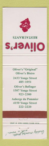 Matchbook Cover - Oliver's Restaurants Toronto ON