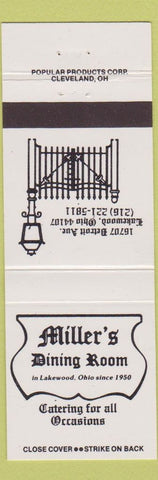 Matchbook Cover - Miller's Dining Room Lakewood OH