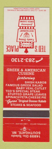 Matchbook Cover - Ted's Place Southgate MI