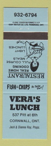 Matchbook Cover - Vera's Lunch Cornwall ON