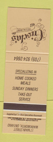 Matchbook Cover - Gisela's Restaurant Warkworth ON