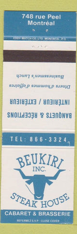 Matchbook Cover - Beukiri Steak House Montreal QC
