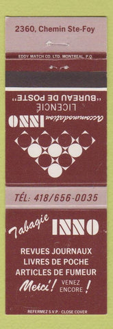 Matchbook Cover - Tabagie Inno Tobacco Ste Foy QC