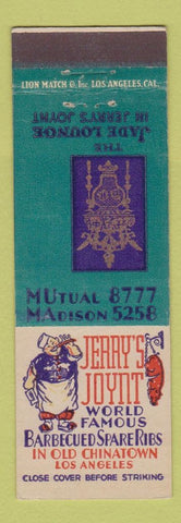 Matchbook Cover - Jerry's Joynt BBQ Los Angeles CA Jade Lounge
