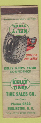 Matchbook Cover - Kelly Tires Burlington NC WORN