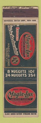 Matchbook Cover - Magic Lax Laxative Newark NJ UNIVERSAL LONG WRITING
