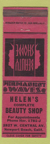 Matchbook Cover - Helen's Beauty Shop Newport Beach CA wear