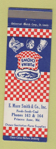 Matchbook Cover - Purina Chows feed Princess Anne MD low phone E Mace