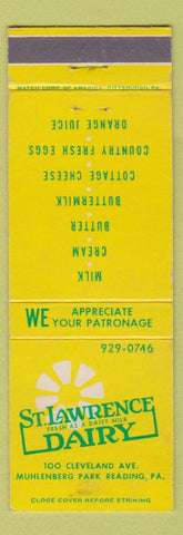 Matchbook Cover - St Lawrence Dairy Reading PA WEAR