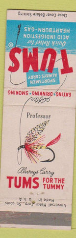 Matchbook Cover - Tums Antacid Fishing Flies Professor