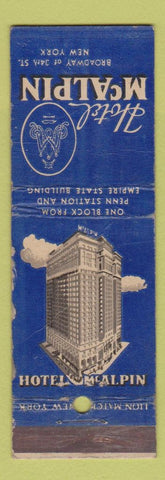 Matchbook Cover - Hotel McAlpin New York City POOR