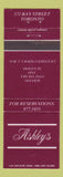 Matchbook Cover - Ashley's Toronto ON