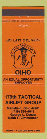 Matchbook Cover - 179th Tactical Airlift Mansfield OH Air National Guard ORANGE