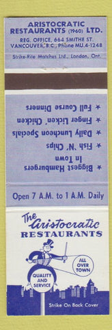 Matchbook Cover - Aristocratic Restaurants Vancouver BC