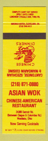 Matchbook Cover - Asian Wok Chinese Restaurant Westlake OH