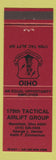 Matchbook Cover - 179th Tactical Airlift Mansfield OH Air National Guard MAROON