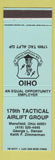 Matchbook Cover - 179th Tactical Airlift Mansfield OH Air National Guard BLUE