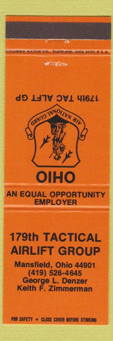 Matchbook Cover - 179th Tactical Airlift Mansfield OH Air National Guard ORANGE