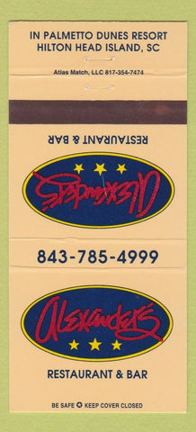 Matchbook Cover - Alexander's Restaurant Bar Hilton Head Island SC 30 Strike