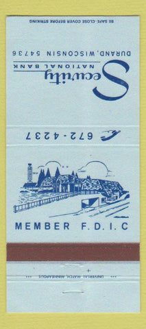 Matchbook Cover - Security National Bank Durand WI 30 Strike