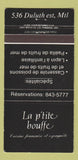 Matchbook Cover - La p'tite Bouffe French Montreal QC 30 Strike