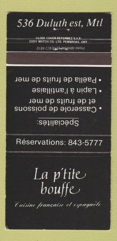 Matchbook Cover - La p'tite Bouffe French Montreal QC 30 Strike
