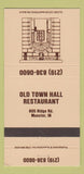 Matchbook Cover - Old Town Hall Restaurant Munster IN 30 Strike