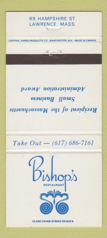 Matchbook Cover - Bishop's Restaurant Lawrence MA 30 Strike