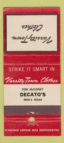 Matchbook Cover - Varsity Town Clothes Tom Maloney Decato's 30 Strike