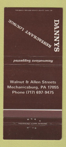 Matchbook Cover - Dannys Restaurant Mechanicsburg PA 30 Strike