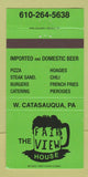 Matchbook Cover - Fair View House West Catasauqua PA pizza 30 Strike