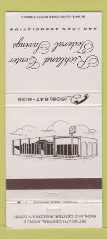 Matchbook Cover - Richland Centeral Federal Savings WI WORN 30 Strike
