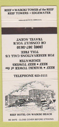 Matchbook Cover - Reef Hotel Waikiki Beach Hawaii 30 Strike