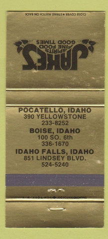 Matchbook Cover - Jacke's Spirits Pocatello Boise Idaho Falls ID 30 Strike