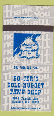 Matchbook Cover - Bo Jer's Gold Nugget Pawn Shop Gastonia NC 30 Strike