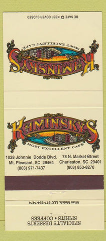 Matchbook Cover - Kaminsky's Cafe Mount Pleasant Charleston SC 30 Strike